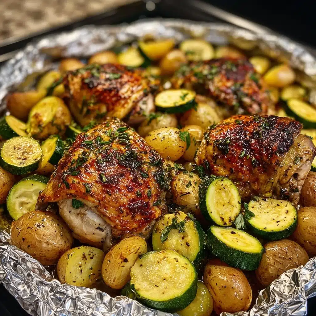 Easy Foil Packet Garlic Herb Chicken & Veggies Recipe - Recipe Image