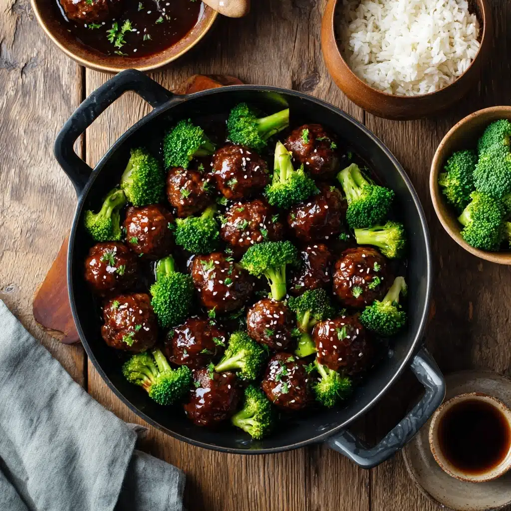 Sticky Mongolian Meatballs and Broccoli Recipe - Recipe Image