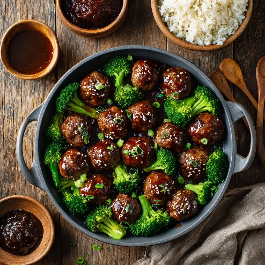 Sticky Mongolian Meatballs and Broccoli Recipe - Recipe Image