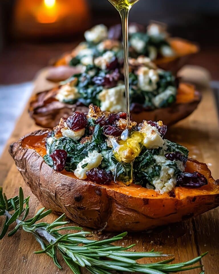 Creamy Ricotta & Spinach Stuffed Sweet Potatoes with Balsamic Cranberry Glaze Recipe