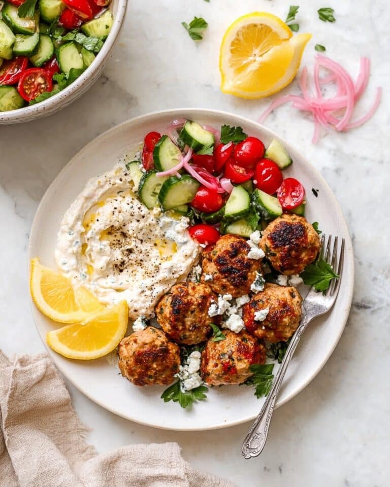 Spiced Chicken Meatball Bowls with Whipped Feta & Tzatziki Recipe
