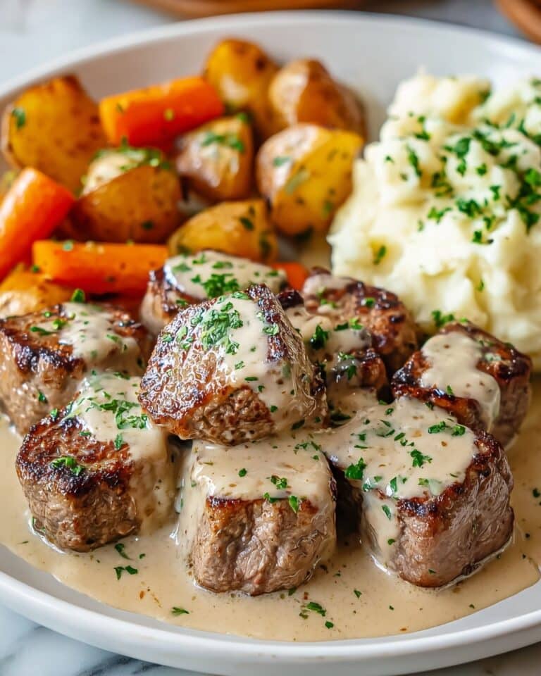 Garlic Butter Steak Bites with a Rich Parmesan Cream Sauce Recipe