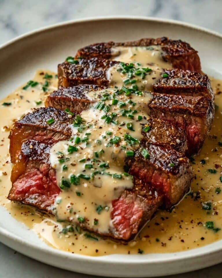 Juicy Steak with Creamy Garlic Sauce Recipe