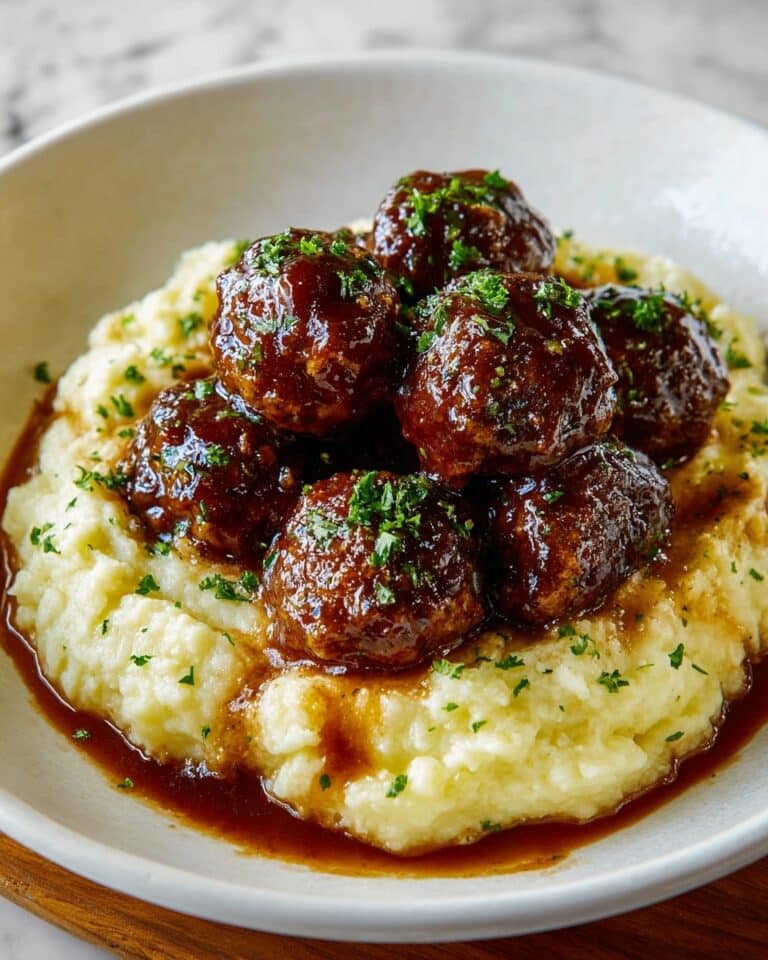Salisbury Steak Meatballs with Garlic Herb Mashed Potatoes Recipe