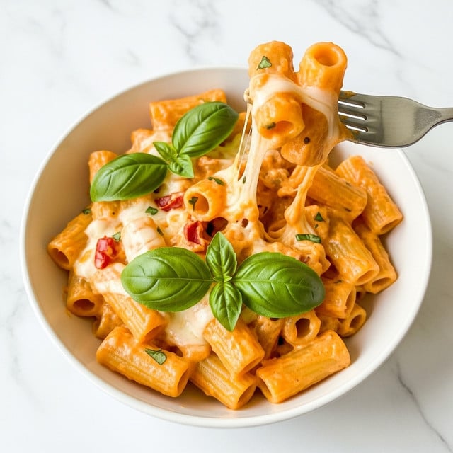 A white bowl filled with several square-shaped ravioli covered in thick, creamy, orange-colored sauce with green herb pieces scattered on top and mixed in. A gold fork lifts one ravioli piece, stretching gooey melted cheese strands from the bowl. The sauce looks rich and slightly textured with small red bits, while fresh green herbs add a fresh touch. The bowl sits on a white marbled surface. photo taken with an iphone --ar 4:5 --v 7