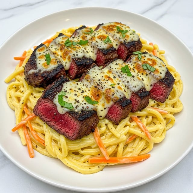 Cowboy Butter Steak Linguine with Roasted Carrots & Parsley Recipe