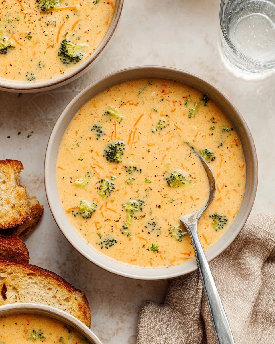 A large metal ladle holds a creamy soup with small pieces of green broccoli and orange carrot, showing a smooth and thick texture with bits of vegetables spread evenly throughout. The ladle is slightly tilted above a shiny silver inner pot of an electric cooker, where the same soup fills the pot below. The background is a white marbled texture. Photo taken with an iphone --ar 4:5 --v 7