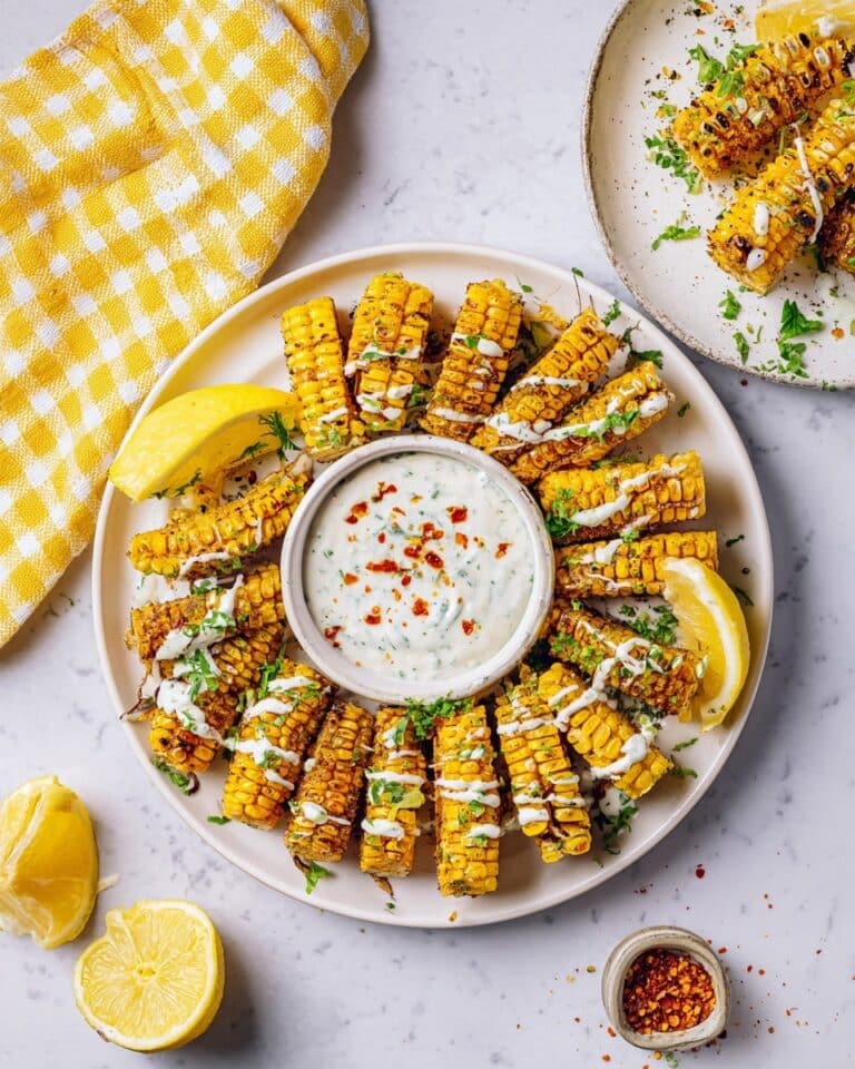 Air Fryer Corn Ribs with Spiced Butter and BBQ Dipping Sauce Recipe