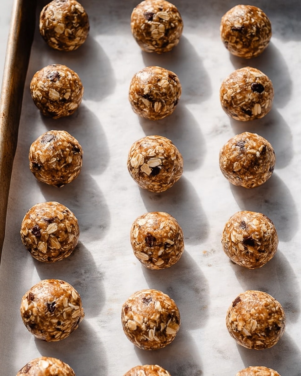 A stack of round, light brown energy bite balls with visible oats and small dark chocolate bits is placed on a white speckled plate. One ball at the top is bitten, showing a dense, chewy inside filled with oats and chocolate pieces. The plate sits on a white marbled surface with scattered oats around it, creating a simple and natural look. photo taken with an iphone --ar 4:5 --v 7