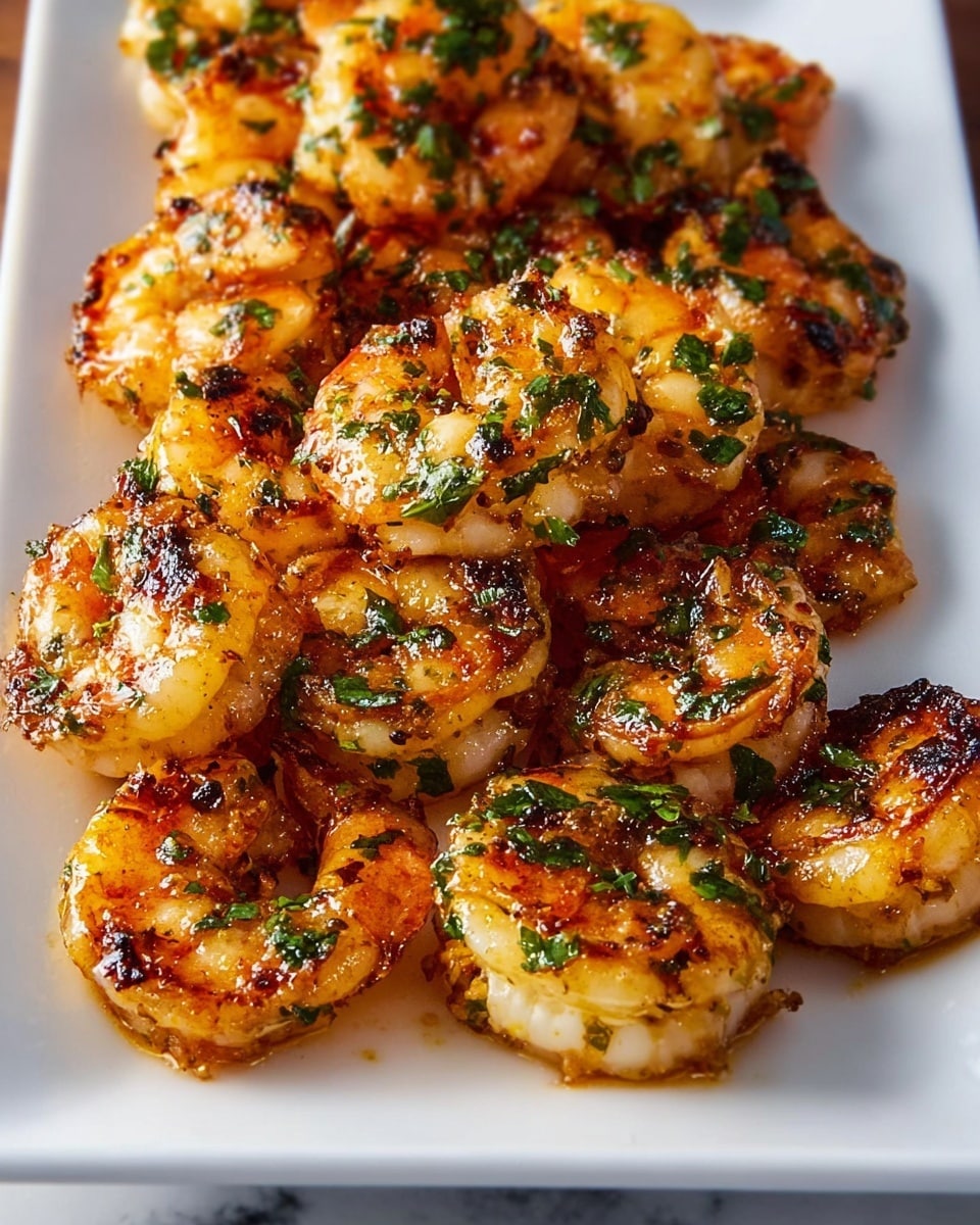 The image shows a close-up of six golden-brown baked shrimp fritters arranged neatly on a white rectangular plate. Each fritter is crispy with hints of toasted edges and small visible pieces of shrimp, mixed with green herbs like parsley scattered on top. The fritters have a layered texture with a crunchy outside and a soft, moist inside. The plate sits on a white marbled surface that contrasts with the warm colors of the fritters, making them look inviting and fresh. photo taken with an iphone --ar 4:5 --v 7