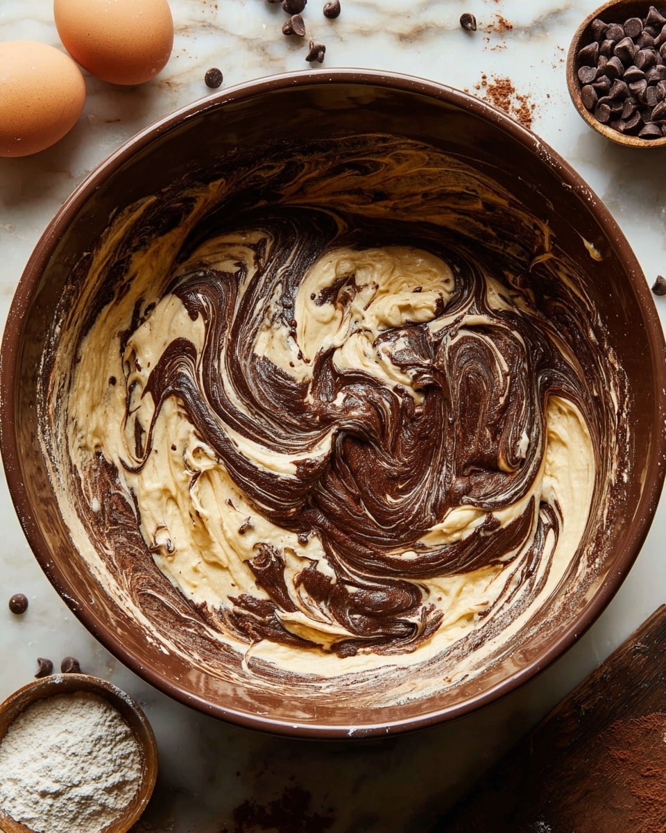 A close-up of a three-layer chocolate cake slice on a white plate with subtle gray patterns. Each cake layer is dark and moist with a rough texture, separated by thick, smooth milk chocolate frosting. The top surface is covered with the same creamy frosting, with three small swirls of frosting piped near the back edge. Crumbs are scattered on the plate near the front where a fork rests against the cake. The background is softly blurred with a white marbled texture underneath. photo taken with an iphone --ar 4:5 --v 7